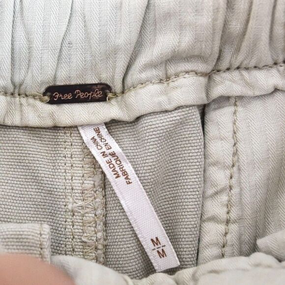 Free People Button Fly Paperbag Pants Size M Beige Drawstring Waist Relaxed Fit - Picture 6 of 10